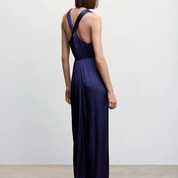 NWOT Mango Satin cross-back jumpsuit blue Size Small - Picture 3 of 10